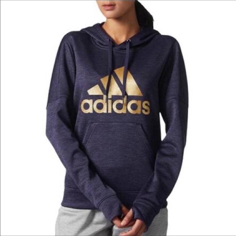 Adidas women sweatshirt hoodie purple gold glitter